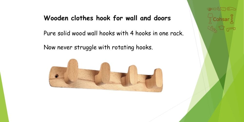 Wooden Hooks For Mount On Wall And Doors With 4 Hooks